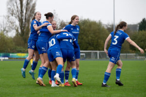 Genero Adran Premier fixture between Cardiff City Women FC and Barry Town United Women at Leckwith Stadium in Cardiff, Wales