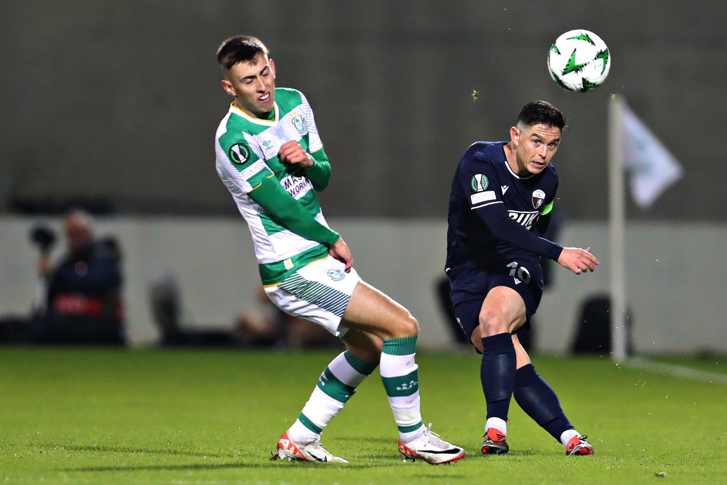 TNS' Danny Redmond passes forward during Shamrock Rovers FC (Ireland) vs The New Saints (Cymru) in Round 3 of the UEFA Conference League at the Tallaght Stadium, Dublin