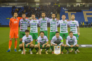 TNS players line up for a photo prior to kick-off for their UEFA Conference League game against Djugarden.