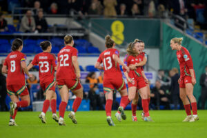 UEFA Women's Euro 2025 qualifying play off second round first leg match between Wales and the Republic of Ireland played at Cardiff City Stadium, Cardiff on 29 November 2024.