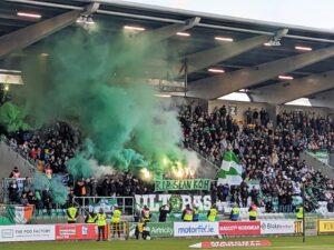 Action from Shamrock Rovers vs. Sligo Rovers in the League of Ireland Premier Division at the Tallaght Stadium on 28 April 2023.