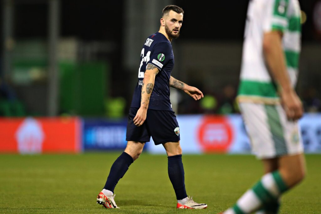 TNS' Leo Smith during Shamrock Rovers FC (Ireland) vs The New Saints (Cymru) in Round 3 of the UEFA Conference League at the Tallaght Stadium, Dublin