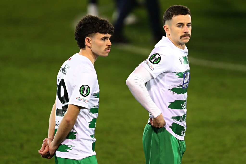 TNS' Ben Clark and Danny Davies before The New Saints vs Djurgardens IF Fotboll in matchday 4 of the UEFA Conference League at The Croud Meadow, Shrewsbury