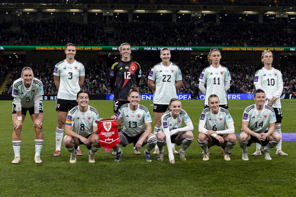 Wales team photo ahead of kick off. Republic of Ireland v Wales in the UEFA Women’s European Qualifiers Play Off Final at the Aviva Stadium on the 3rd December 2024.