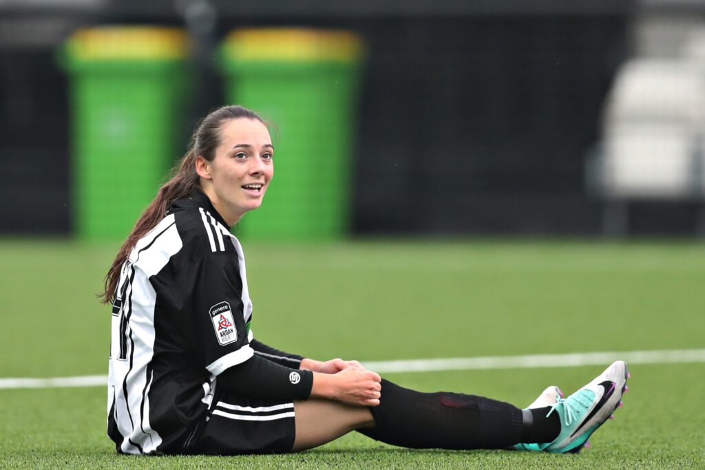 Llandudno's Kelsey Davies during Llandudno FC Ladies vs NFA FC Women in Round 1 of the Genero Adran Trophy Group 1 at the Go Goodwins Stadium, Llandudno