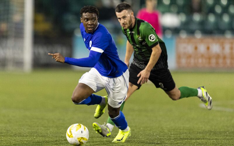 Ronan Kpakio of Cardiff City in action. Aberystwyth Town v Cardiff City in the Nathaniel MG Cup Semi Final at Park Avenue on the 30th November 2024.