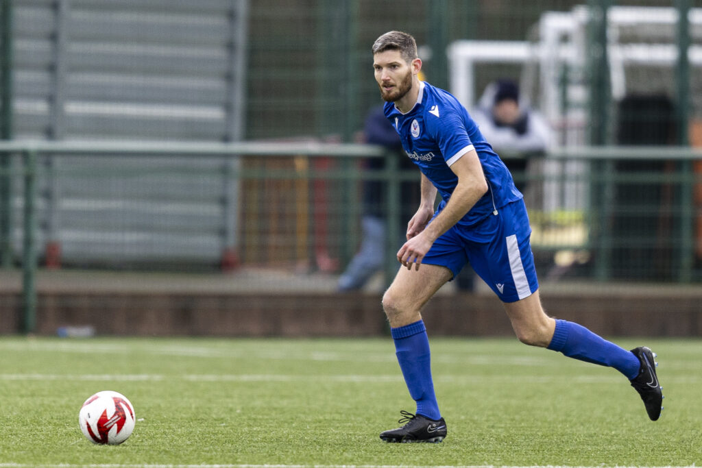 David Vincent of Trethomas Bluebirds in action.
Trethomas Bluebirds v Carmarthen Town in the JD Cymru South at the Centre For Sporting Excellence on the 28th December 2024.