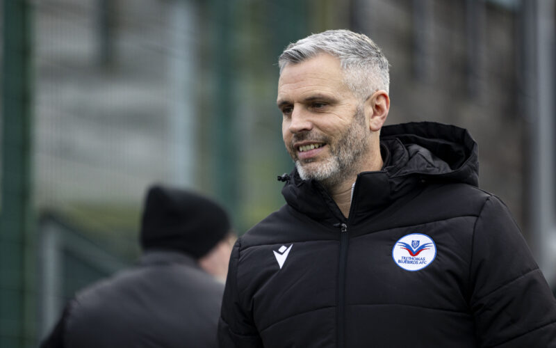 YSTRAD MYNACH, WALES - 28TH DECEMBER 2024: Trethomas Bluebirds manager Mark Dunford ahead of kick off. Trethomas Bluebirds v Carmarthen Town in the JD Cymru South at the Centre For Sporting Excellence on the 28th December 2024