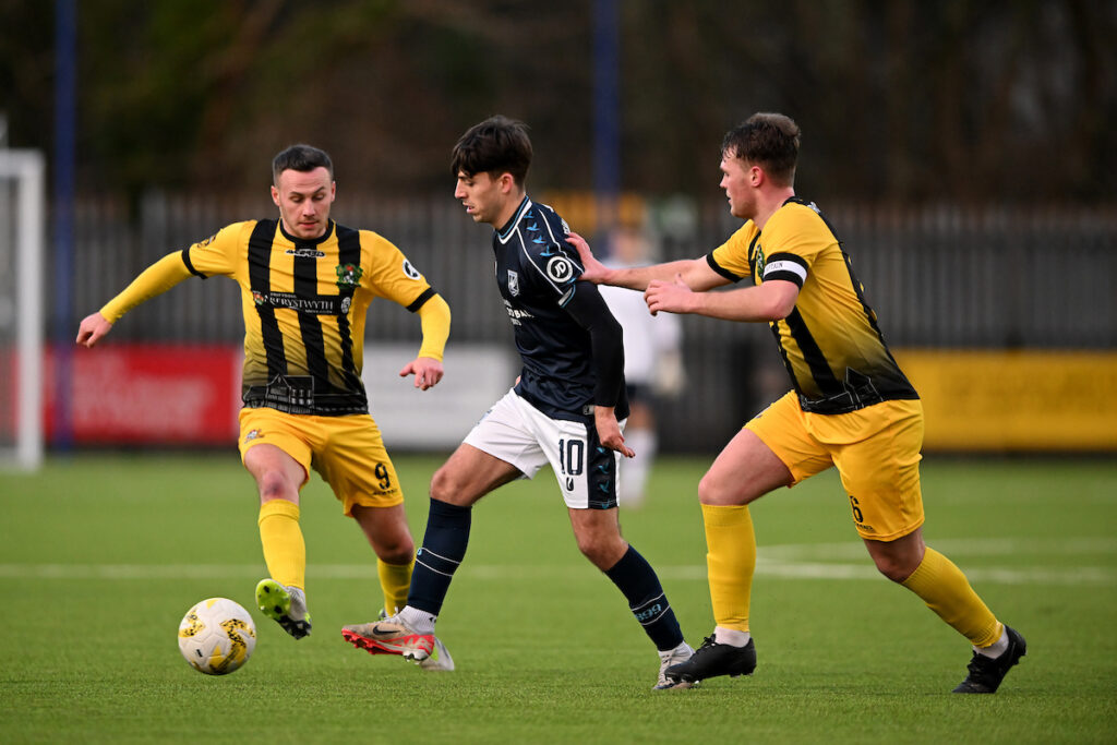 Daniel Hawkins during the JD Cymru Premier 24/25 Phase 1 match between Haverfordwest County A.F.C and Aberystwyth Town F.C. at Bridge Meadow Stadium in Haverfordwest on the 1st January 2025