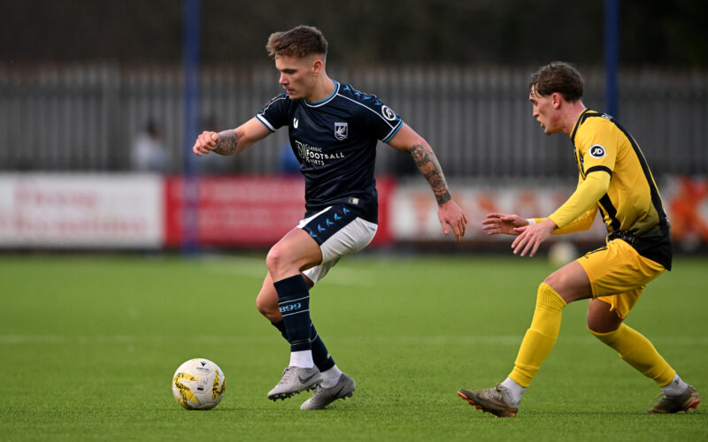 Corey Shephard during the JD Cymru Premier 24/25 Phase 1 match between Haverfordwest County A.F.C and Aberystwyth Town F.C. at Bridge Meadow Stadium in Haverfordwest on the 1st January 2025.