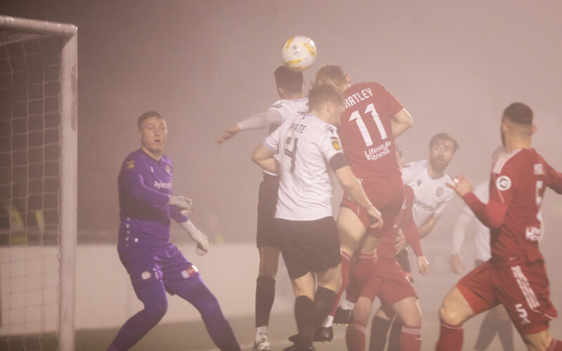 FLINT, WALES - 14TH JANUARY 2025: Connah's Quay Nomads score a third before half time the JD Cymru Premier fixture between Connah's Quay Nomads and Bala Town at the Essity Stadium, Flint. 14th of January, Flint, Wales