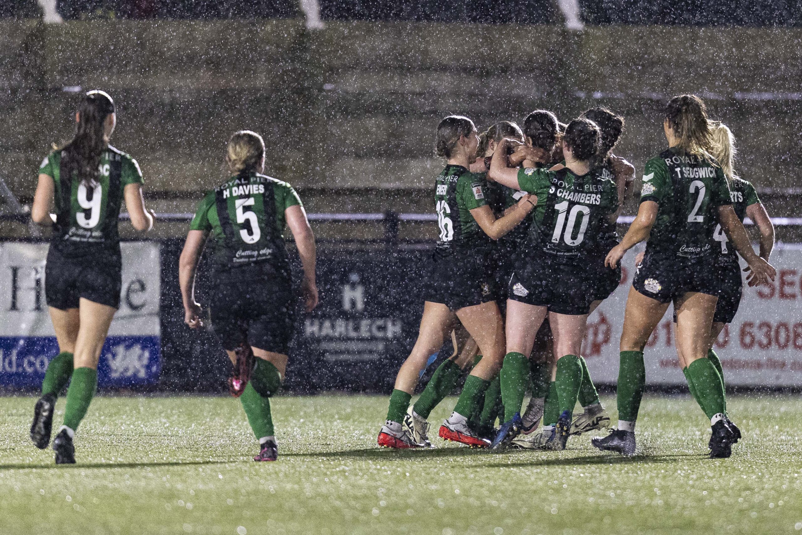 Rebecca Mathias of Aberystwyth Town celebrates scoring her sides second goal. Aberystwyth Town v Cardiff City in the Genero Adran Premier