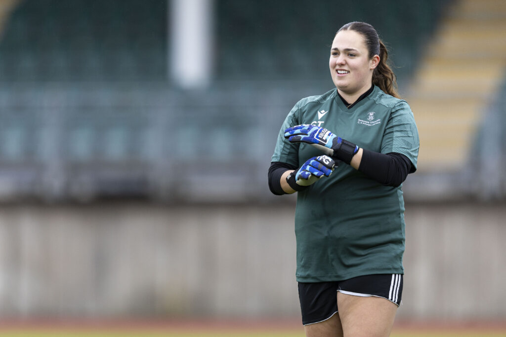 Swansea University goalkeeper Georgia Tarullo during the warm up.
Swansea University v Penybont in the Genero Adran South at Sketty Lane on the 15th December 2024