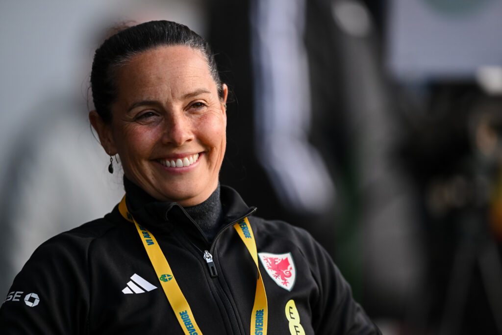 GOTHENBURG, SWEDEN - 08 APRIL 2025: Wales Women's National Team Manager Rhian Wilkinson during the UEFA Women’s Nations League A Match between Sweden and Wales at Gamla Ullevi Stadium in Gothenburg on the 8th April 2025