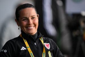 GOTHENBURG, SWEDEN - 08 APRIL 2025: Wales Women's National Team Manager Rhian Wilkinson during the UEFA Women’s Nations League A Match between Sweden and Wales at Gamla Ullevi Stadium in Gothenburg on the 8th April 2025