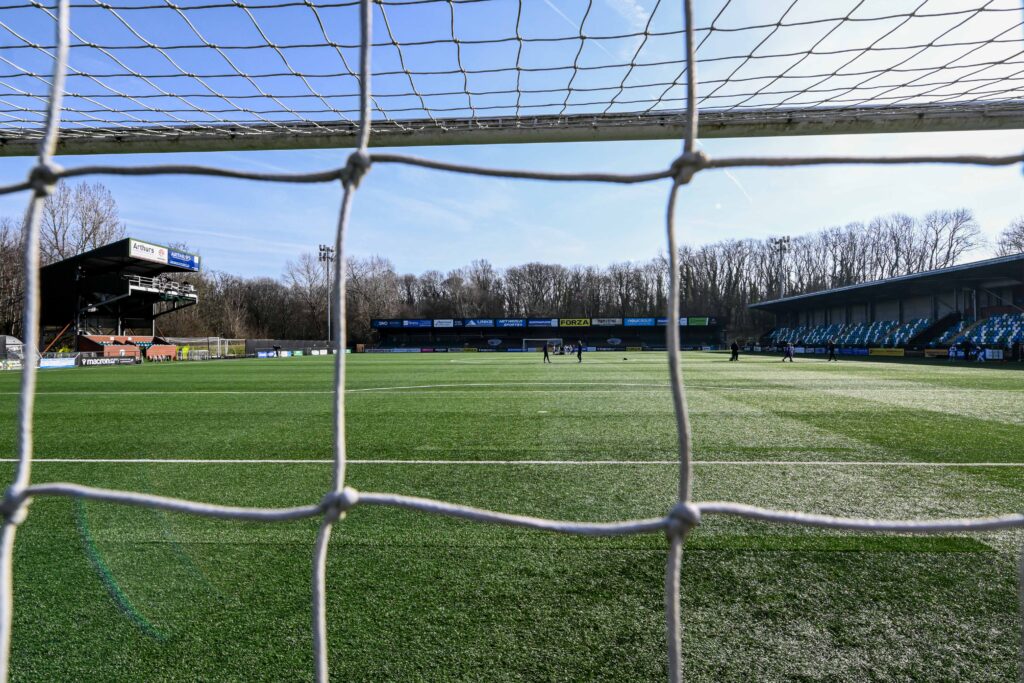 A general view of Park Hall, Home of The New Saints,during the 2024/25 JD Cymru Premier fixture between The New Saints v Haverfordwest County at Park Hall, Oswestry, Wales