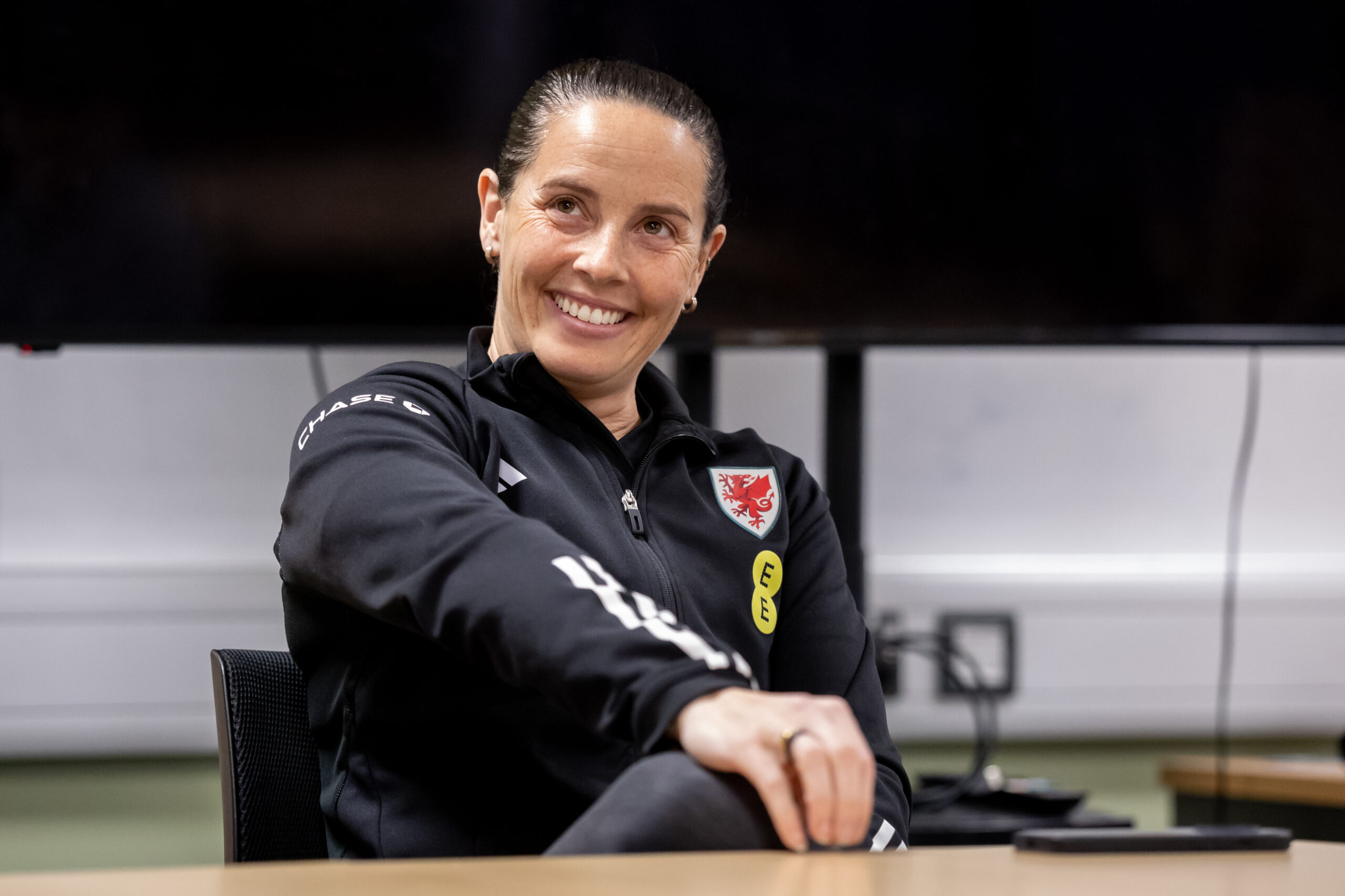 Rhian Wilkinsons talk with the Adran League Referee Academy at the University of South Wales Sport Park in Pontyprid, Wales, UK