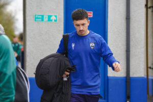 Ben Fawcett of Haverfordwest County during the JD Cymru Premier 2025/26 fixture Haverfordwest County vs The New Saints at Ogi Bridge Meadow Stadium, Haverfordwest, Wales