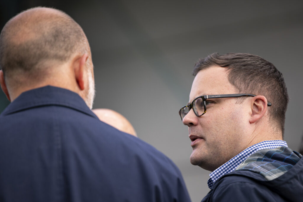 Haverfordwest chairman Rob Edwards during the warm up. Cardiff Metropolitan University v Haverfordwest County in the JD Cymru Premier Playoff Semi Final at Cyncoed Campus on the 6th May 2023