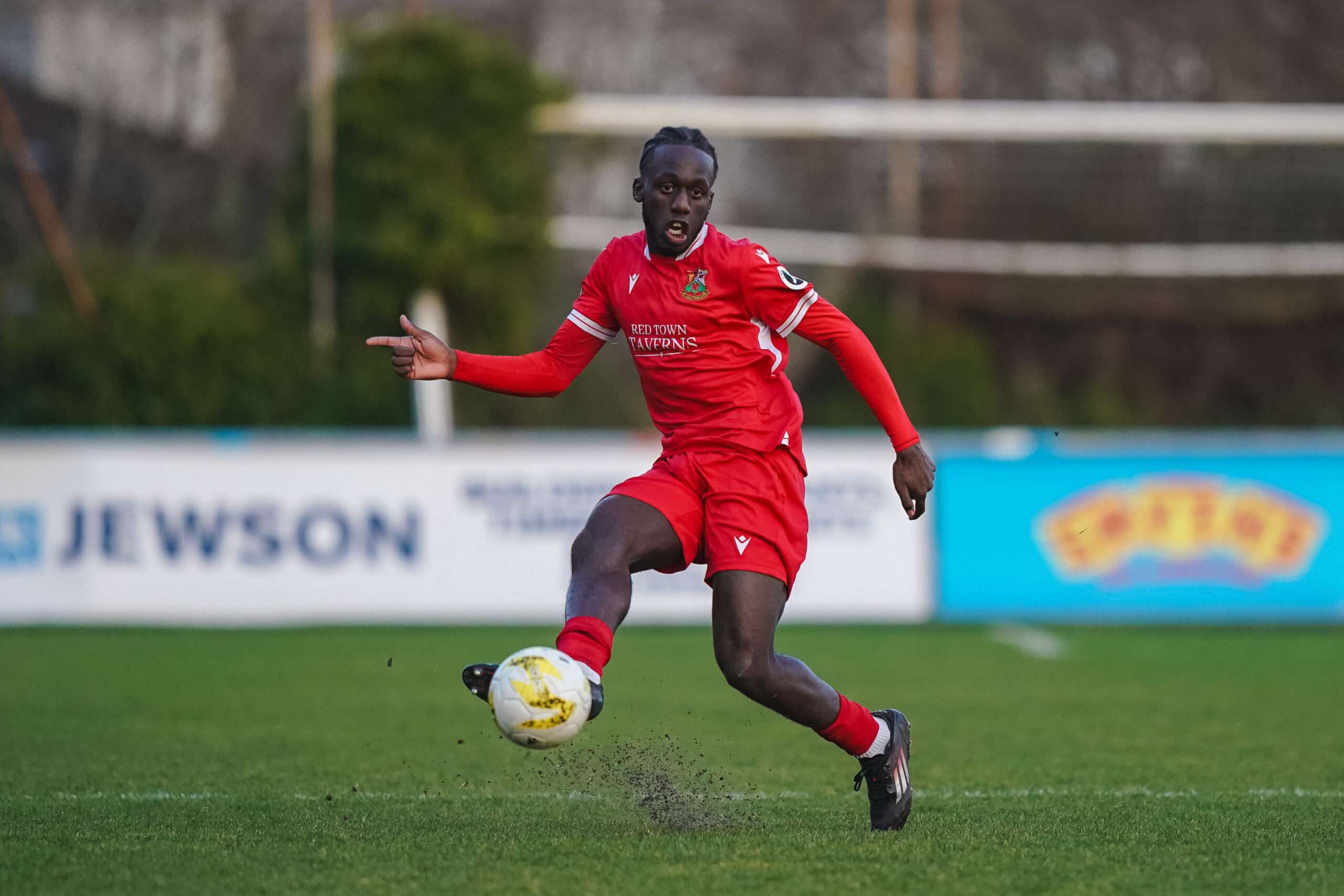 Nelson Sanca of Llanelli Town and Newport County during the JD Cymru Premier 2025/26 fixture Llanelli Town vs Penybont at Stebonheath Park, Llanelli, Wales