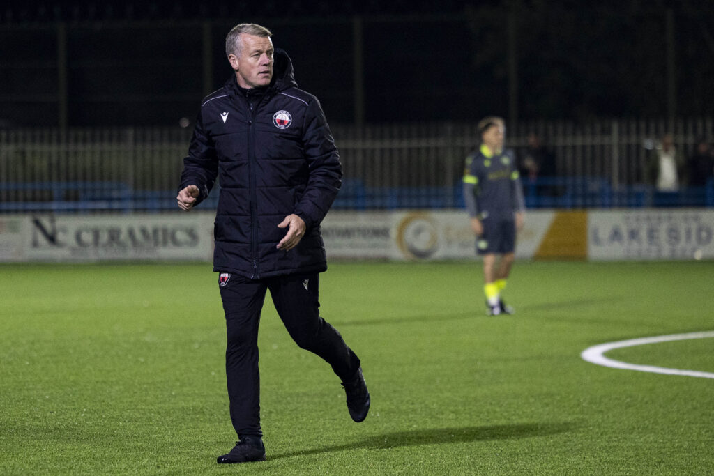 Trefelin manager Andy Hill on the touchline at Cambrian United