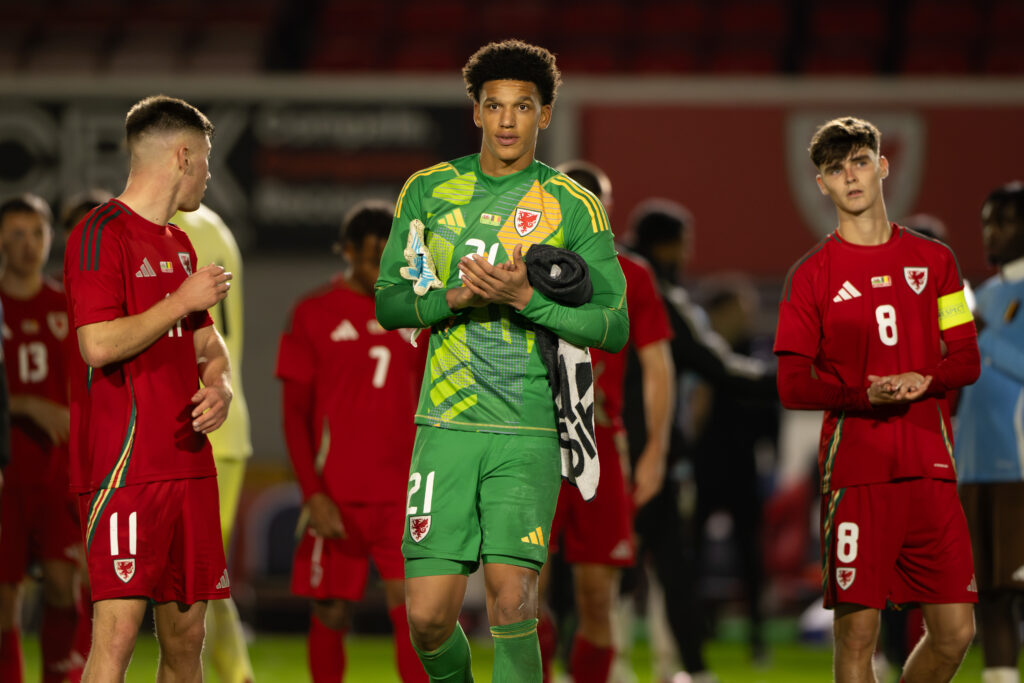 NEWPORT, WALES - 10 OCTOBER 2025: Wolves and Wales u21's Lewys Benjamin during the UEFA Under 21 Championship qualifier fixture between Wales and Belgium at Rodney Parade, Newport, Wales