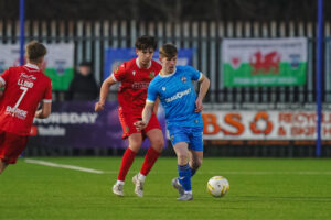 HAVERFORDWEST, WALES - 26 DECEMBER 2025:James Lester of Llanelli Town during the JD Cymru Premier 2025/26 fixture Haverfordwest County vs Llanelli Town at Ogi Bridge Meadow Stadium, Haverfordwest, Wales