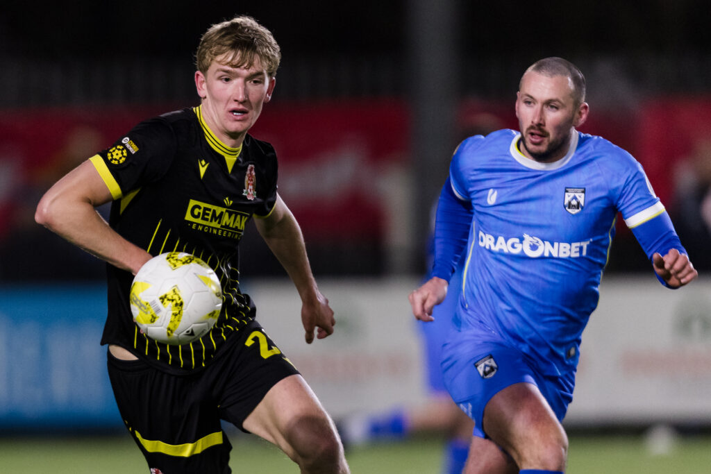 HAVERFORDWEST, WALES - 13 JANUARY 2026: Briton Ferry's Ollie Anderson  during the 2025/26 JD Cymru Premier  league fixture between Haverfordwest County AFC & Briton Ferry Llansawel FC at The Ogi Bridge Meadow Stadium, Wales