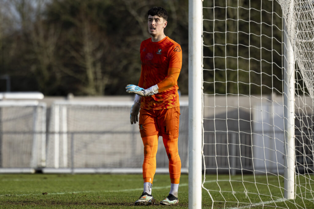 NEWPORT, WALES - 31ST JANUARY 2026: 
Aberystwyth Town goalkeeper Reece Thompson in action.
Newport City v Aberystwyth Town in the JD Cymru South at Newport Stadium on the 31st January 2026