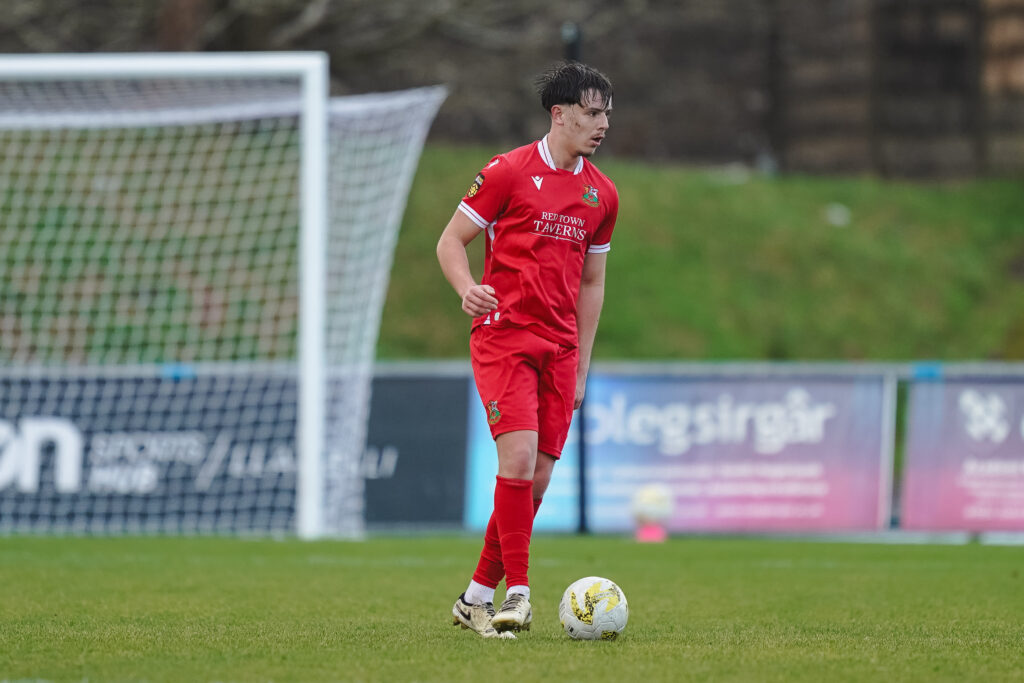 LLANELLI, WALES - 01 JANUARY 2026:James Lester of Llanelli Town during the JD Cymru Premier 2025/26 fixture Llanelli Town vs Penybont at Stebonheath Park, Llanelli, Wales