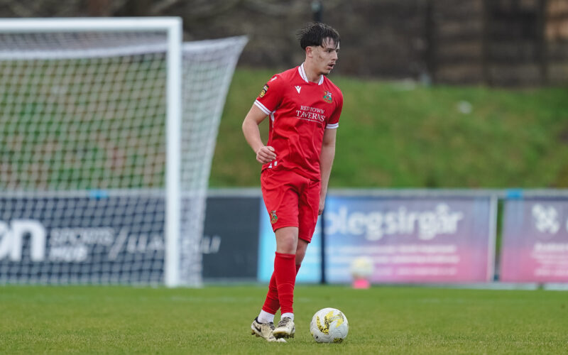 LLANELLI, WALES - 01 JANUARY 2026:James Lester of Llanelli Town during the JD Cymru Premier 2025/26 fixture Llanelli Town vs Penybont at Stebonheath Park, Llanelli, Wales