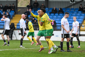 COLWYN BAY, WALES - 08 March 2026: Bradly Young of Caernarfon Town celebrates his goal to make it 0-1 during the JD Welsh Cup Semi-Final between Rhyl 1879 and Caernarfon Town at The Blue Turtle Arena in Colwyn Bay