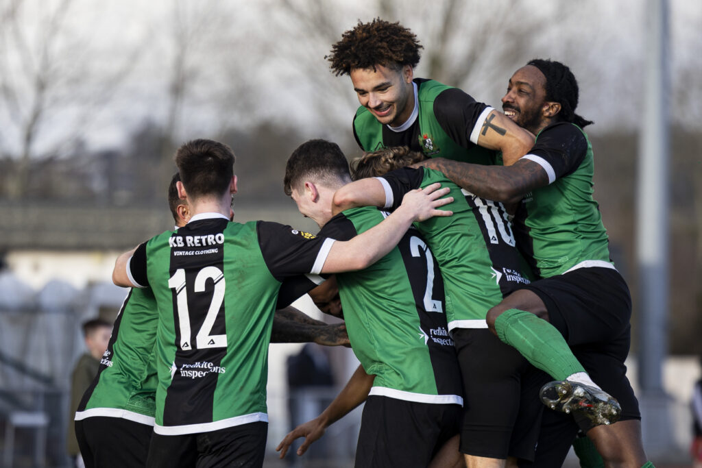 NEWPORT, WALES - 31ST JANUARY 2026: 
Tom Mason of Aberystwyth Town celebrates scoring his sides first goal.
Newport City v Aberystwyth Town in the JD Cymru South at Newport Stadium on the 31st January 2026. (Pic by Lewis Mitchell/FAW)