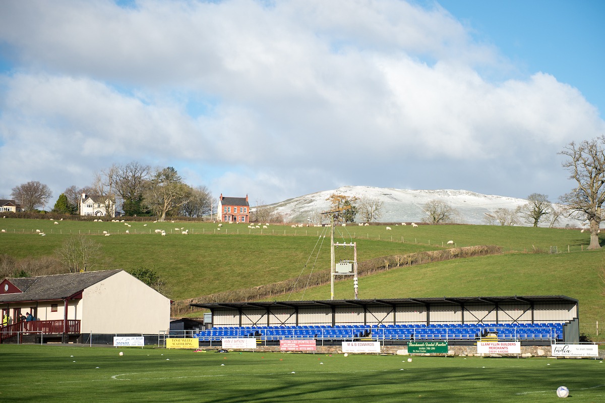 A general view of Welsh football ground Llanrhaeadr