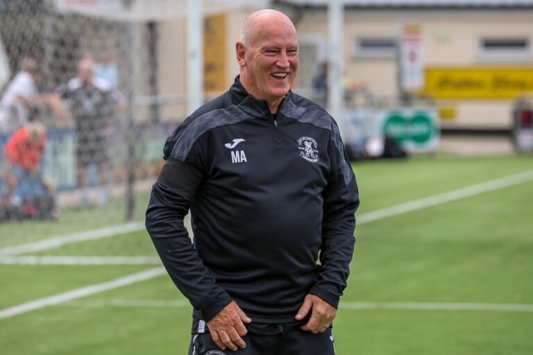 Carmarthen, WALES - 19th JULY 2025: Camarthen Town AFC Manager Mark Aizlewood during the 2025/26JD Nathanial MG Cup fixture between Carmarthen Town AFC & Swansea City u21s at LHP Stadium, Carmarthen, Wales