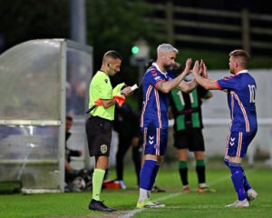 BANGOR, GWYNEDD, WALES - 29th APRIL 2026 - Jamie Reed of CPD Dinas Bangor 1876 replaces Corrig McGonigle of CPD Dinas Bangor 1876 during CPD Dinas Bangor 1876 vs Penmaenmawr Phoenix in Round 26 at Bangor City Stadium, Bangor