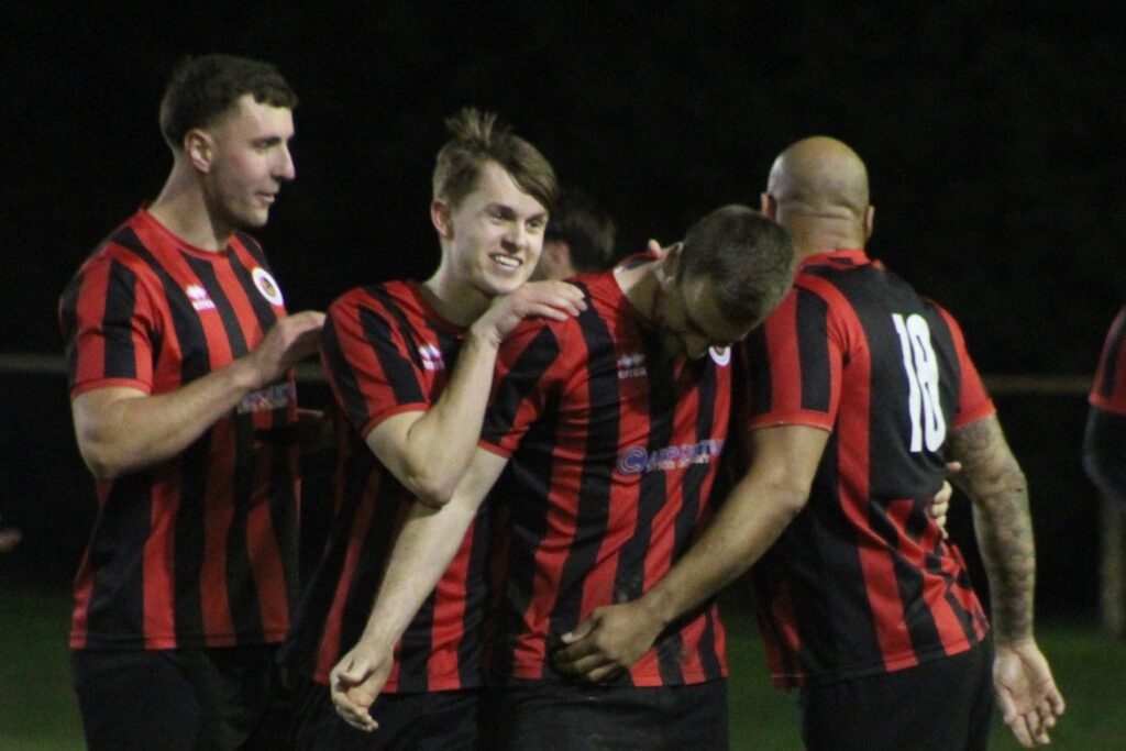 Goytre celebrate scoring against Blaenavon Blues in the Ardal South East
