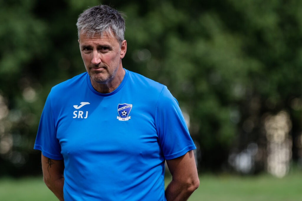 RHONDDA, WALES - 20 AUGUST 2022: Stephen Jones, manager of Welsh football club Cardiff Airport; The 2022/23 FAW JD Welsh cup qualifying round 2 fixture between Ton Pentre AFC & Cardiff Airport FC, August 20th, 2022, Rhondda, Wales
