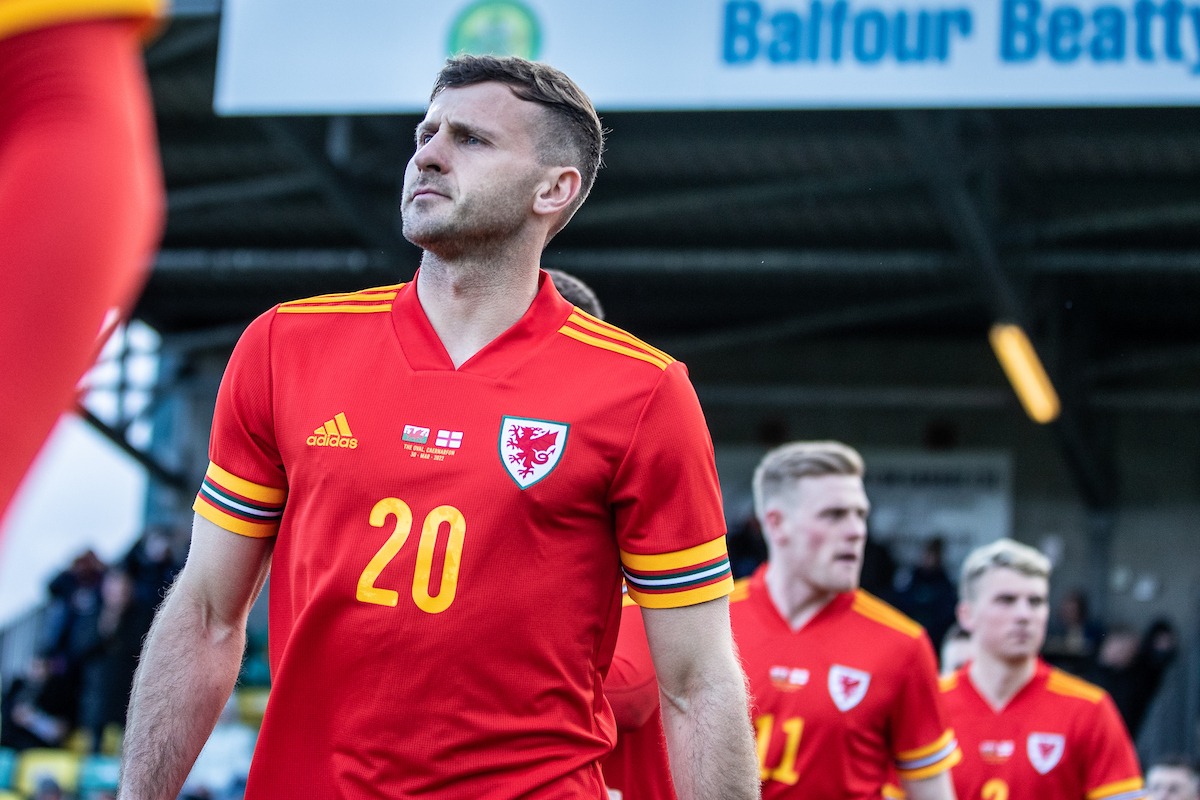 Lewis Harling walks out on to the pitch at Caernarfon Town ahead of Wales C versus England C
