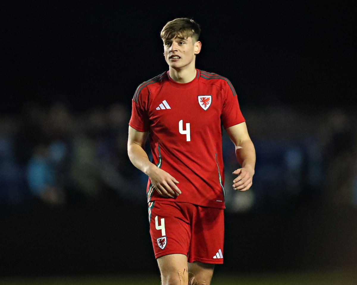 RHYL, DENBIGHSHIRE, WALES - 25th MARCH 2025 - Dylan Lawlor of Cymru during Turkiye MU19 vs Cymru MU19 in the UEFA European Under-19 Championship Elite Group 7 at the Hops and Barley Community Stadium, Rhyl