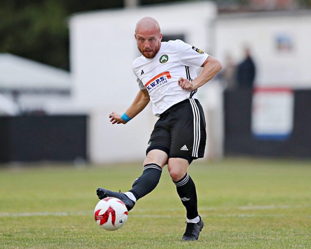RHYL, DENBIGHSHIRE, WALES - 25th JULY 2025 - Tom Kemp of Rhyl during CPD Y Rhyl 1879 vs Brickfield Rangers in Round 1 of the JD Cymru North at Belle Vue, Rhyl