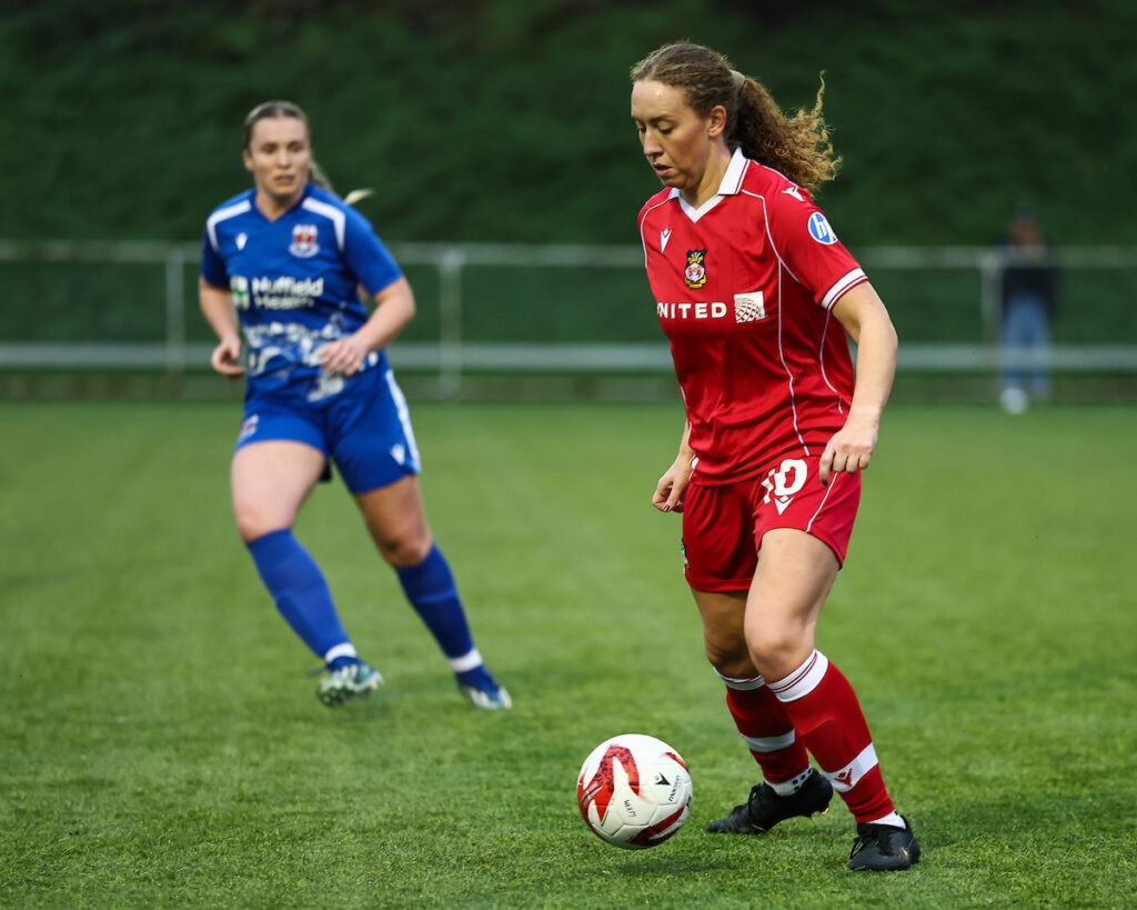 WREXHAM, WALES - 21 DECEMBER 2025: Abbie Iddenden of Wrexham in action during the Bute Energy Welsh Cup - Knockout Round between Wrexham and Penybont at the Rock in Wrexham