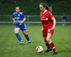 WREXHAM, WALES - 21 DECEMBER 2025: Abbie Iddenden of Wrexham in action during the Bute Energy Welsh Cup - Knockout Round between Wrexham and Penybont at the Rock in Wrexham