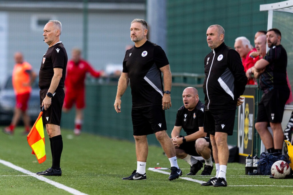 Trethomas Bluebirds manner Paul Evans on the touchline.
Trethomas Bluebirds v Afan Lido in the JD Cymru South at the Centre For Sporting Excellence on the 22nd August 2025