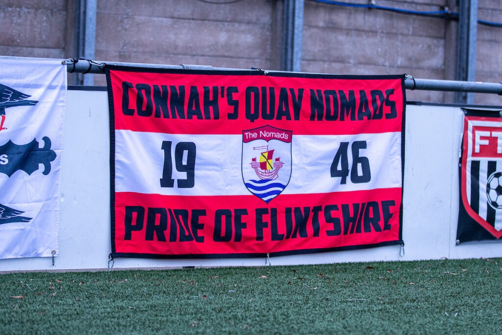 FLINT, WALES - 21ST DECEMBER 2025: Connah’s Quay Nomads flag ahead of the JD Cymru Premier fixture between Connah’s Quay Nomads and Briton Ferry Llansawel at the Essity Stadium, Flint. 21st of December, Flint, Wales
