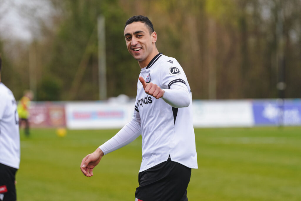 LLANELLI, WALES  - 03 APRIL 2026:Hussein Mehasseb of Bala Town during the JD Cymru Premier 2025/26 - Play-Off Conference  fixture Llanelli Town vs Bala Town at Stebonheath Park, Llanelli, Wales (Pic by Jamie Edwards/FAW)