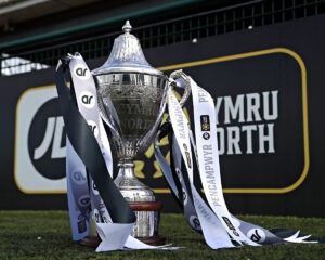 A close-up view of the Cymru North trophy