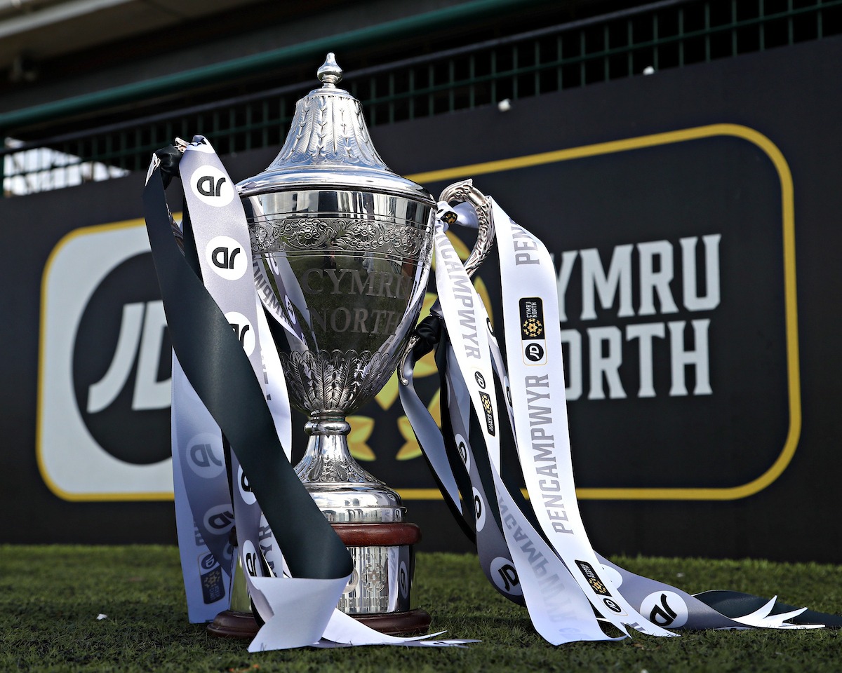 A close-up view of the Cymru North trophy