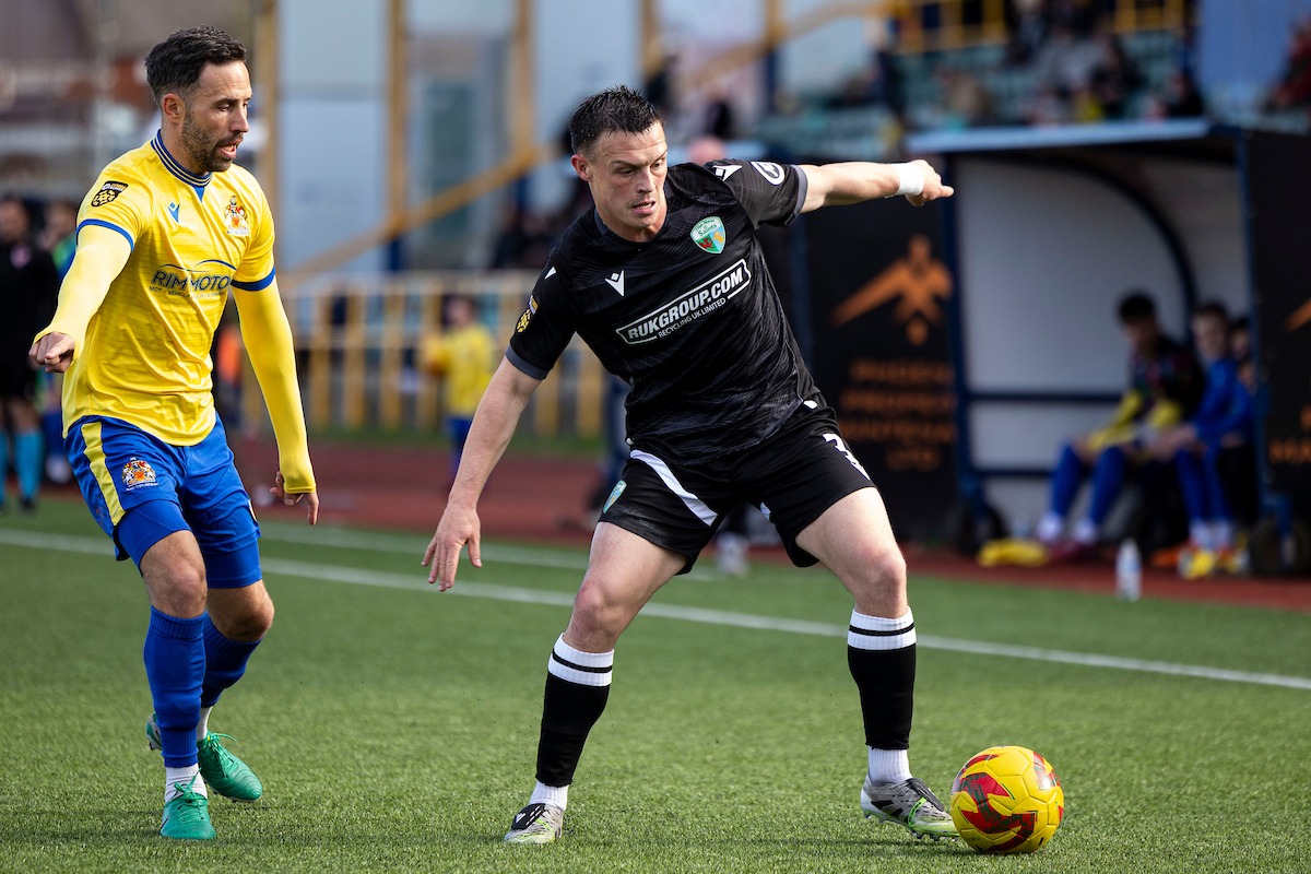Jordan Marshall of National League North side South Shields during the 2025/26 JD Cymru Premier fixture between Barry Town United AFC & The New Saints at Jenner Park, Barry, Wales
