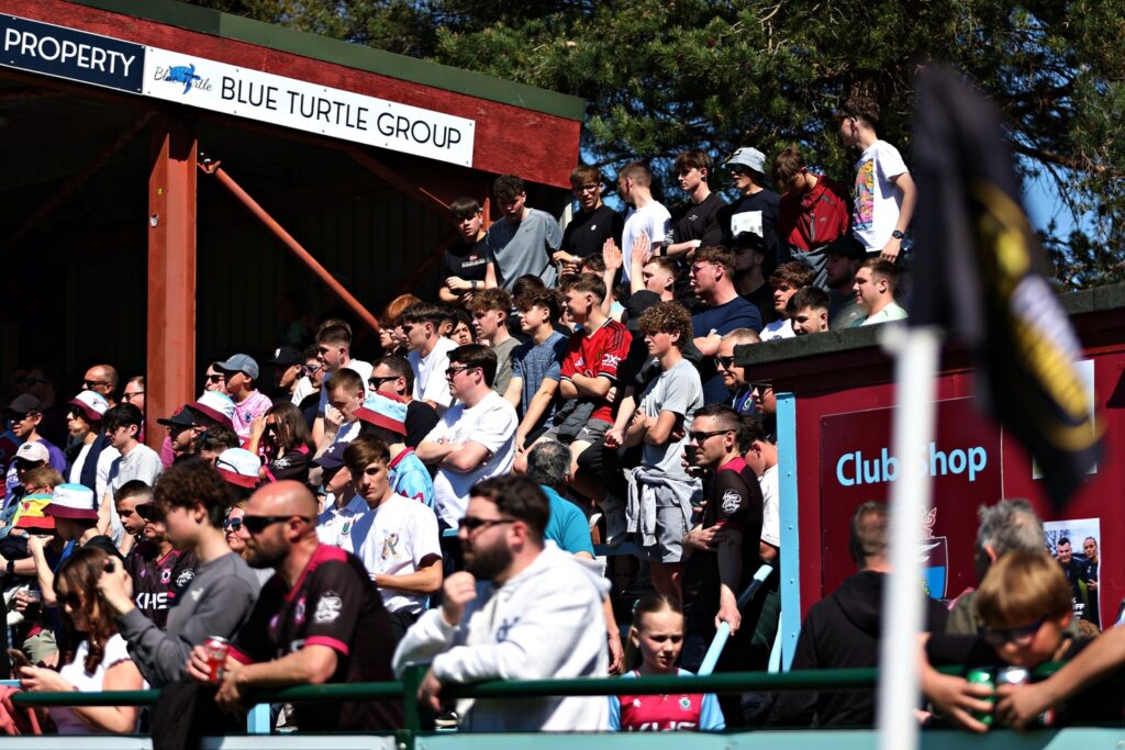 COLWYN BAY, CONWY, WALES - 25th APRIL 2026 - Colwyn Bay fans during Colwyn Bay FC vs Penybont FC in the Semi-Final of the JD Cymru Premier European Play-Offs at the Blue Turtle Arena, Colwyn Bay (Pic by Sam Eaden/FAW)